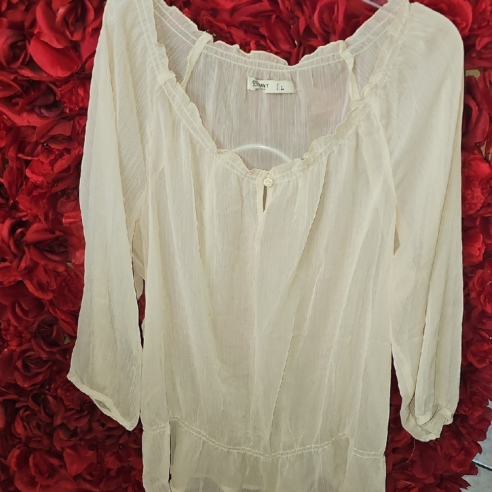 Old Navy Women's Sheer Cream Blouse Size Large